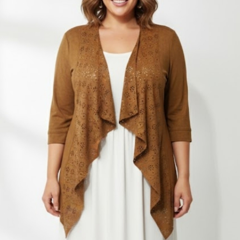 American Rag Cie Cardigan 3X Costal Cowgirl Western Eyelet Suede Flowy Boxy